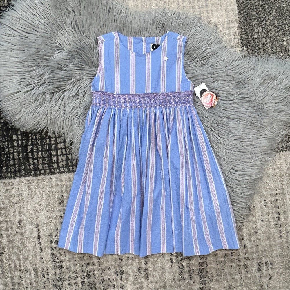 Question Everything‎ Girls Smocked Waist Dress With Blue/White/Pink Size 5-6 $65